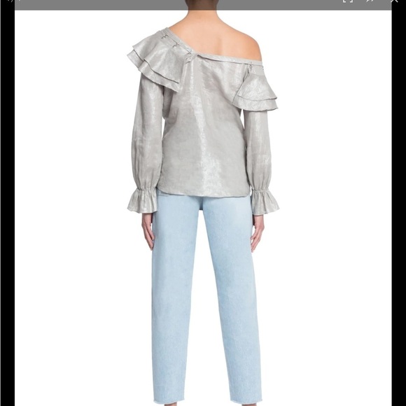 Chelsea & Walker Off- Shoulder Foiled Carrey Linen Blouse Size 6 - Picture 4 of 10